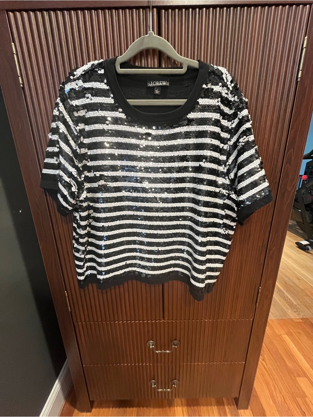 J. Crew Black & White Sequin Striped Tee